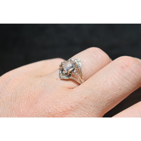 Art Deco Ring Raw Diamond Ring Rough Diamond Ring promise anniversary gi… - Picture 2 of 3